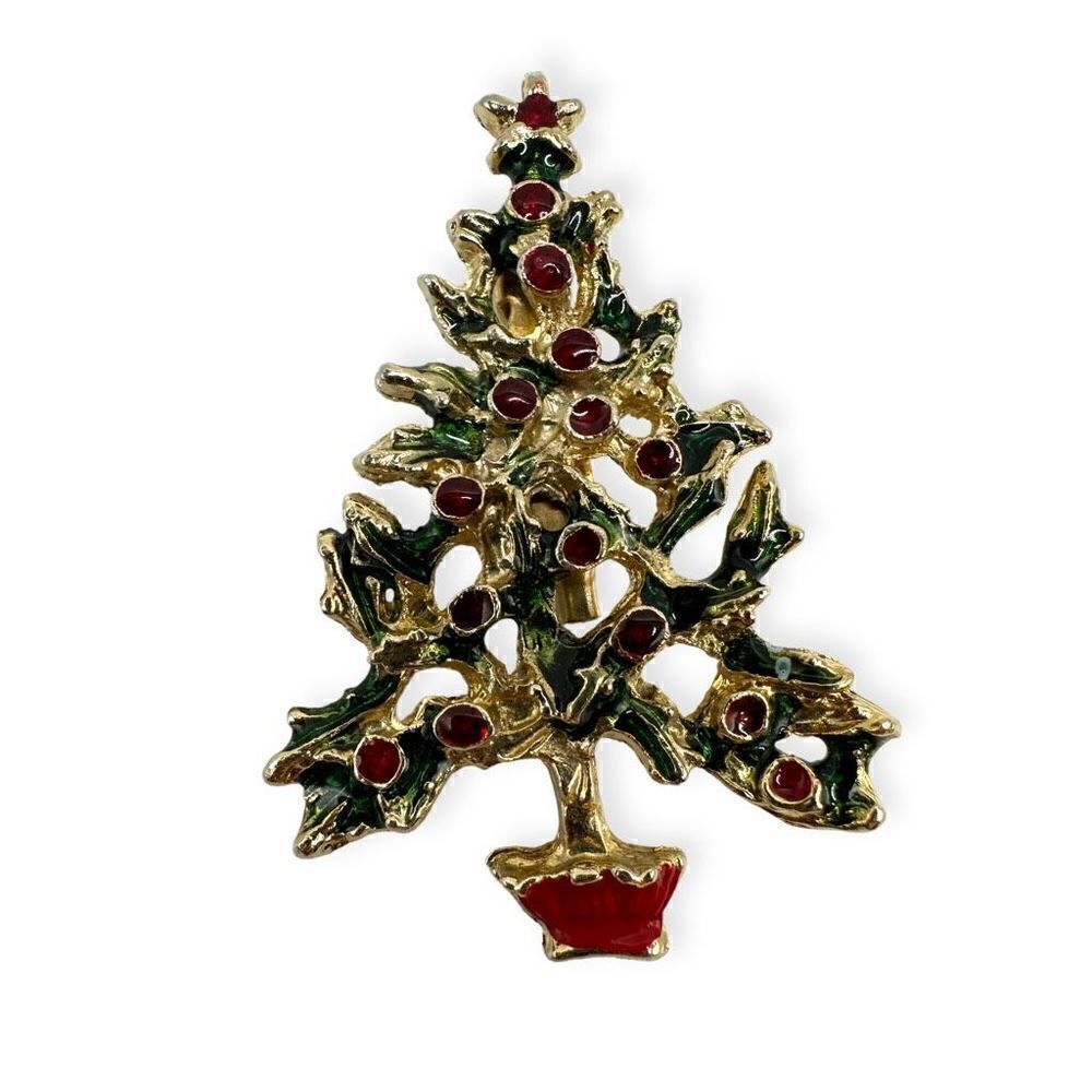 Vintage Christmas tree enamel brooch Star stopper for the holidays